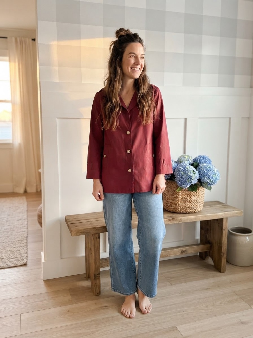 Women's Tailored Deep Red Cropped Trench 14